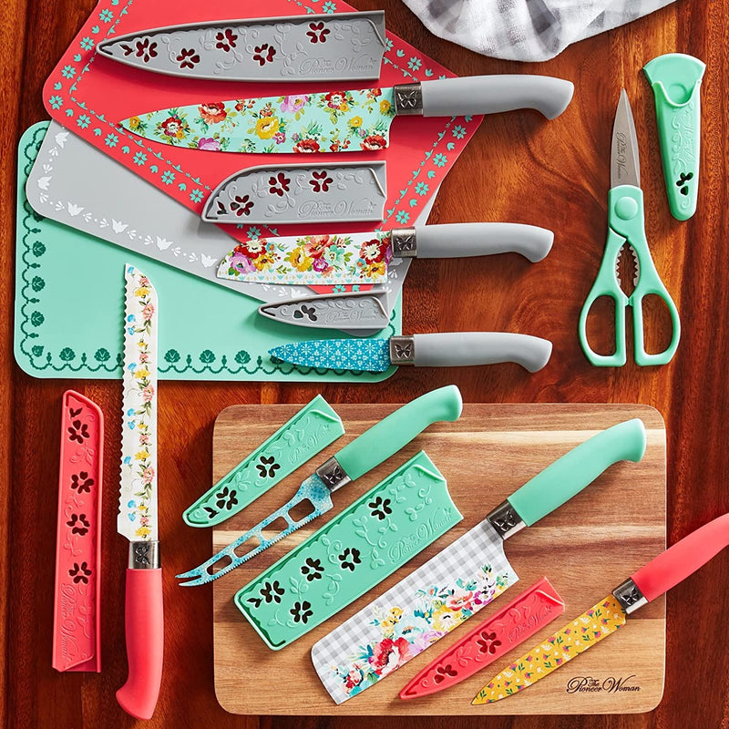 The Pioneer Woman Cutlery Set 20 Pc Pioneer Woman Knife Set Bundle with St. Nicholas Gingerbread Oven Mitt & Pot Holder Set - Chef, Santoku, Bread, Utility, Paring, Tomato Knives (Sweet Romance) Home & Garden > Kitchen & Dining > Kitchen Tools & Utensils > Kitchen Knives Generic   