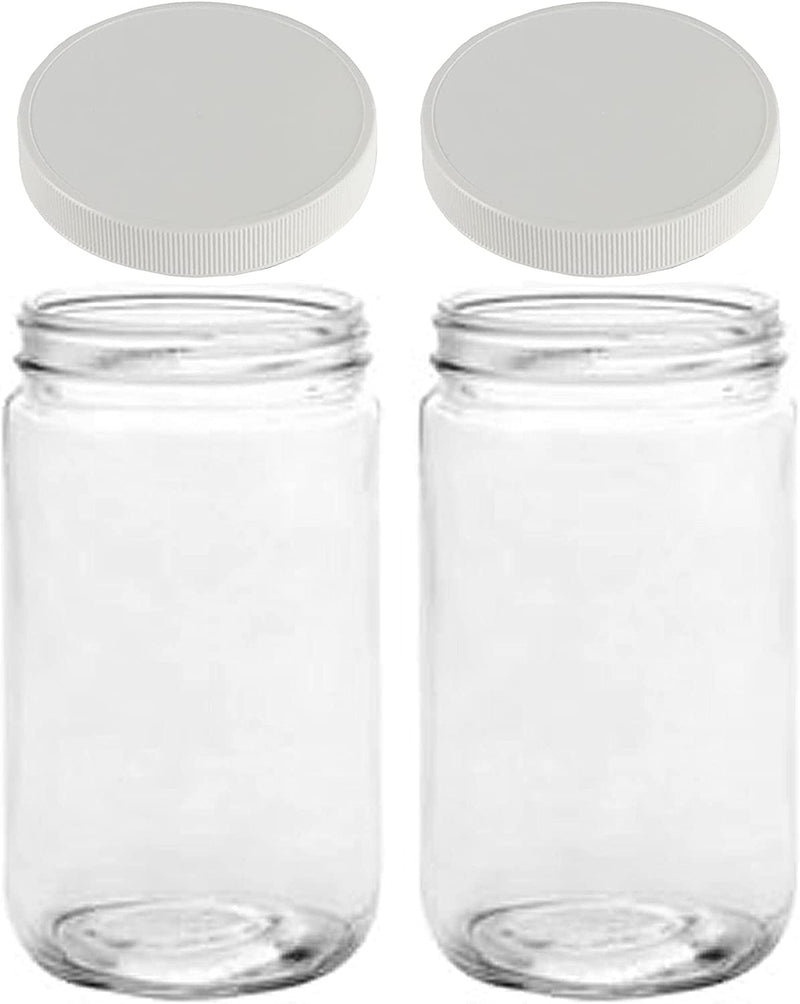 Jarming Collections Extra Wide Mouth Jars 32 Oz with Lids - Glass Storage Jar 32 Oz - with 2 (BPA Free) Plastic Storage Lids - Made in the USA Home & Garden > Decor > Decorative Jars JARMING COLLECTIONS 2 White Plastic Lids  