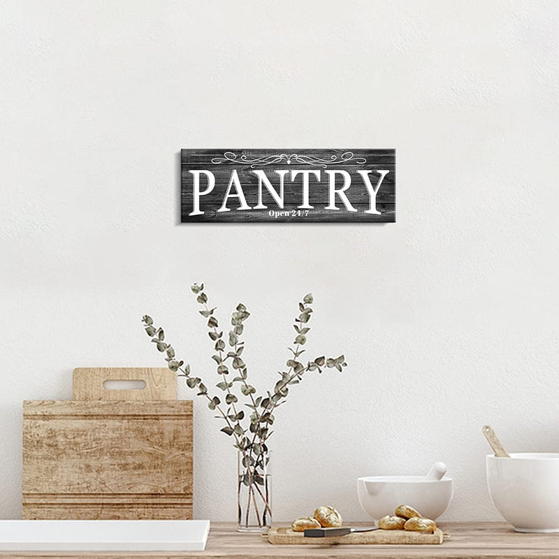 Pinetree Art Pantry Signs for Kitchen Rustic Farmhouse Pantry Room Wooden Sign Wall Decor Ready to Hang (13.7X4.7 Inch, GY) Home & Garden > Kitchen & Dining > Cookware & Bakeware Pinetree Art   
