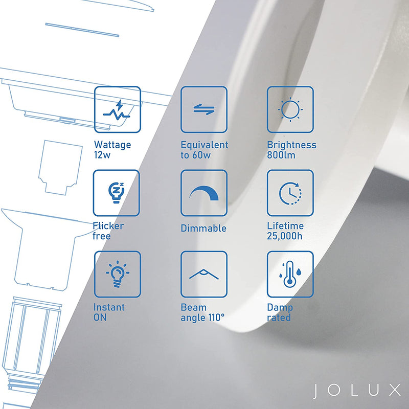 Jolux 5/6 Inch LED Adjustable Retrofit Downlight, E26 Medium Screw Base, 12W (60W Equivalent), 2700K (Soft White), 800 Lumens, Dimmable, ETL, Damp Rated, Simple Installation, 4-Pack, Slope Trim Home & Garden > Lighting > Flood & Spot Lights Jolux   