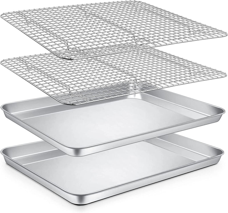 P&P CHEF Baking Sheets and Racks Set (2 Pans + 2 Racks), Stainless Steel Baking Sheet Oven Tray and Cooling Grid Rack for Cookies Meats, Size 16 X 12 X 1 Inch, Oven & Dishwasher Safe Home & Garden > Kitchen & Dining > Cookware & Bakeware P&P CHEF 16 x 12 x 1 Inch  