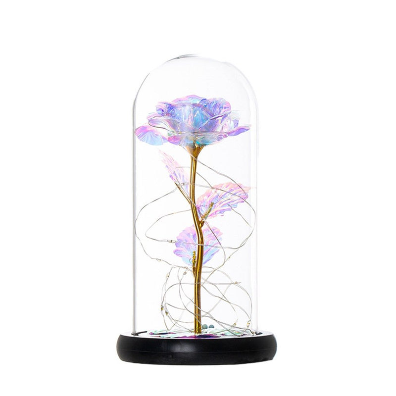Tangnade Holiday Decorations Romantic Glass Rose Flower Wedding LED Light Decoration Valentine'S Day Gift Purple
