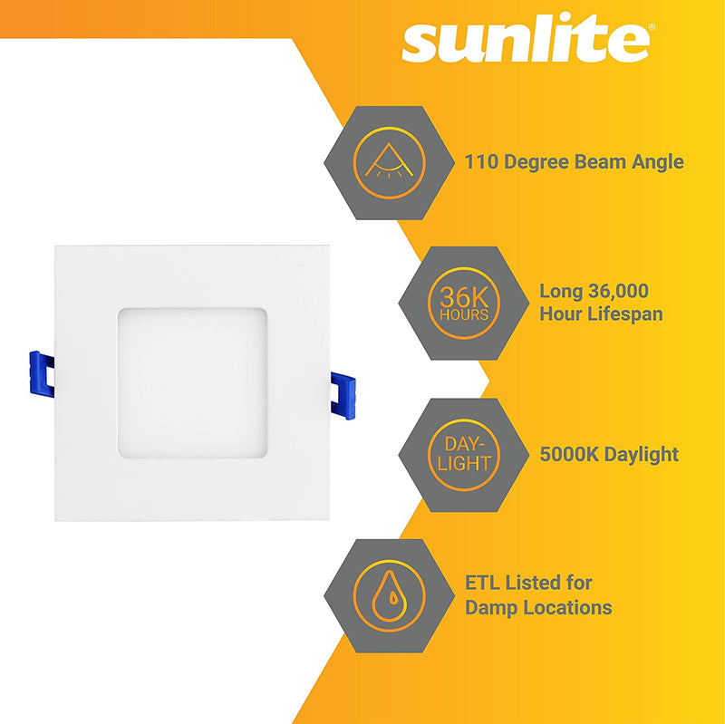 Sunlite 82057-SU LED Square Slim Downlight Retrofit Fixture 4 Inch, 10 Watt, Dimmable, 650 Lumen, 1 Pack, 50K-Super White Home & Garden > Lighting > Flood & Spot Lights Sunlite   