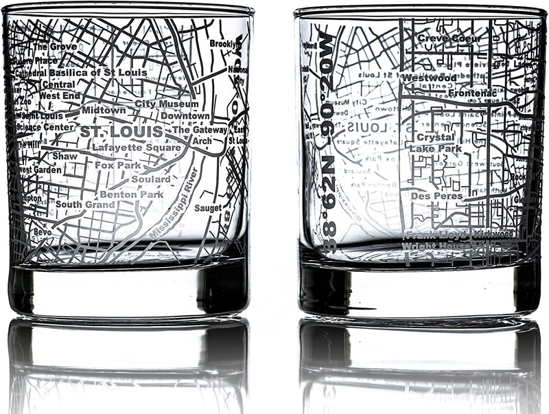 Greenline Goods Whiskey Glasses - 10 Oz Tumbler Gift Set for Denver Lovers, Etched with Denver Map | Old Fashioned Rocks Glass - Set of 2 Home & Garden > Kitchen & Dining > Barware Greenline Goods St Louis  