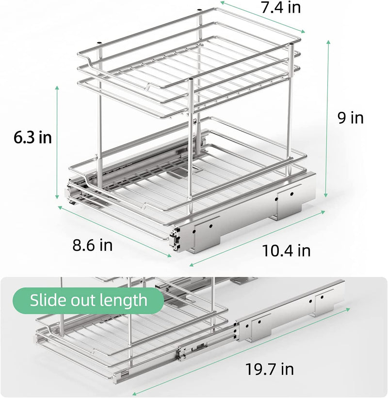 G-TING Pull Out Spice Rack Organizer for Cabinet, 2-Tier Slide Out Kitchen Cabinets and Pantry Closet Storage Shelf 8.6" W 10.4" D 9" H for Spices, Sauces, Bottle, Shot Glasses, Food and Cans, Chrome Home & Garden > Decor > Decorative Jars G-TING   