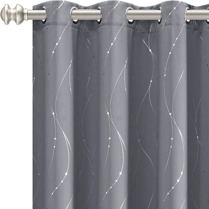 Grey White Curtains for Bedroom - 84 Inch Long, 2 Panels - Grommet Window Curtains with Silver Foil Lines Dots, Thermal Insulated Blackout Curtain for Living Room(Grey White, 52X84 Inch) Home & Garden > Decor > Window Treatments > Curtains & Drapes Pocass Grey 52" x 63", 2 Panels 