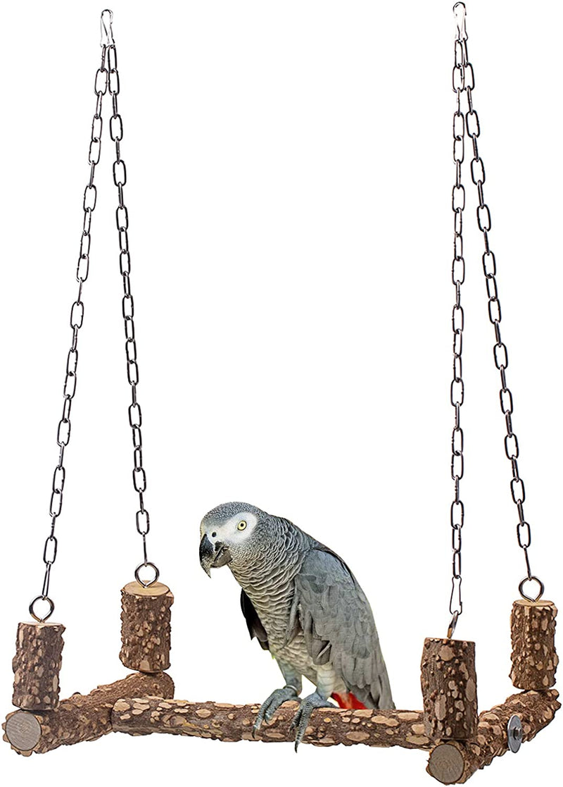 HICOBOS Bird Perch Nature Wood Stand Swing for Small Medium Large Parrot (15.4X10.5Inch (Wxl)) Animals & Pet Supplies > Pet Supplies > Bird Supplies HICOBOS   