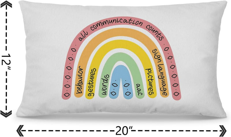Nogrit All Communication Counts Speech Pathology Throw Pillow Cover 12 X 20 Inch Colorful Rainbow Pillowcase Decor for Speech Therapy Room Office,Speech Language Pathologist Gifts SLP Gifts  Nogrit   