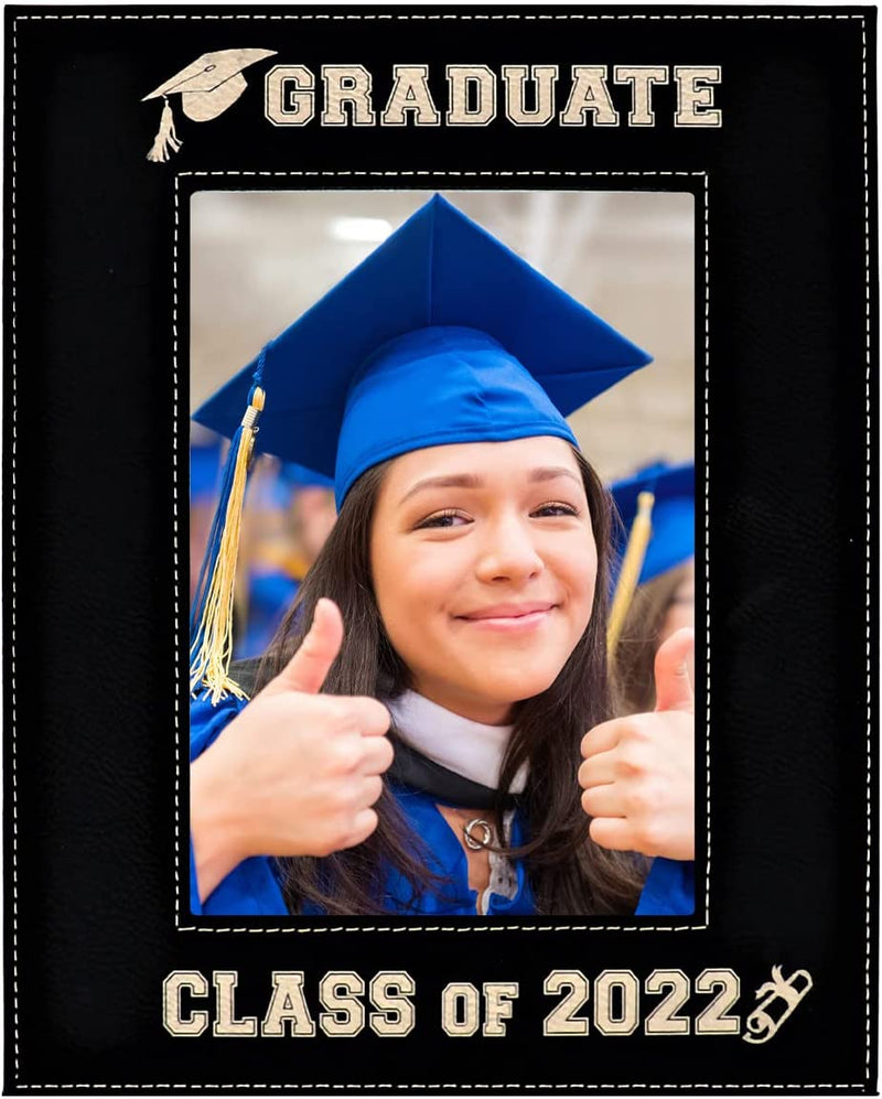GIFT for GRADUATE - CLASS of 2022 PICTURE FRAME – an Elegant Black Leatherette Frame Engraves in a Beautiful Gold - Special Display for Graduation Portrait Glass Photo Frame Engraved Gold ((8X10-2022)) Home & Garden > Decor > Picture Frames GK Grand Personal-Touch Premium Creations (5x7-2022)  