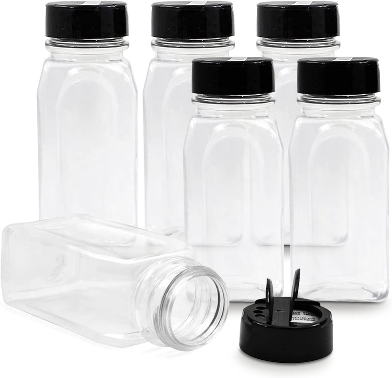 Royalhouse - 6 Pack 14 Oz Plastic Spice Jars with Black Cap, Clear and Safe Plastic Bottle Containers with Shaker Lids for Storing Spice, Herbs and Seasoning Powders, Made in the USA Home & Garden > Decor > Decorative Jars RoyalHouse 14 Ounce w/Black Cap  