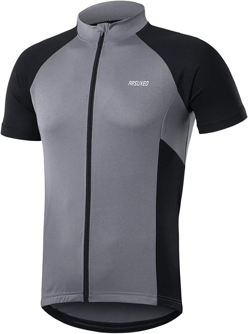 ARSUXEO Men'S Short Sleeves Cycling Jersey Bicycle MTB Bike Shirt Zipper Pocket 655