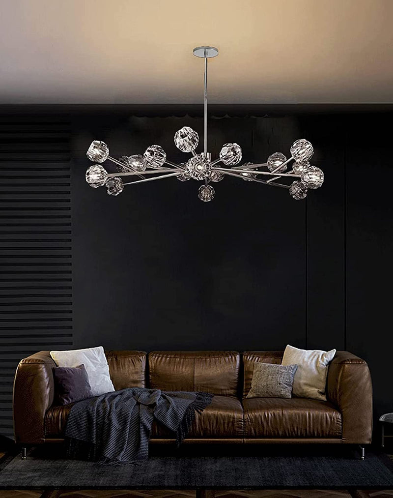 CRETIFITY Modern Sputnik Chandeliers, Mid Century Crystal Pendant Light with Globe Crystal Glass Light, Contemporary 18 Light Chandelier Ceiling Light Fixture for Kitchen Living Room