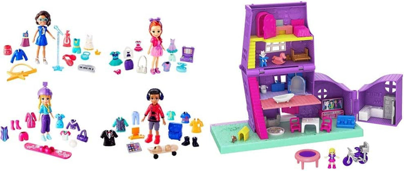 Polly Pocket Squad Style Super Pack & Pollyville Pocket House with 4 Stories, 5 Rooms, 4 Hidden Reveals, 11 Accessories & Polly and Paxton Pocket Micro Dolls; for Ages 4 and Up Sporting Goods > Outdoor Recreation > Winter Sports & Activities Polly Pocket Super Pack + Micro Dolls  