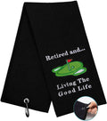 Funny Golf Towel, Oh My God Look at Her Putt - Golf Gifts for Men Women, Golf Accessories for Women, Embroidered Golf Towels for Golf Bags with Clip, Black Sporting Goods > Outdoor Recreation > Winter Sports & Activities botogift Black- Retired the Good Life  