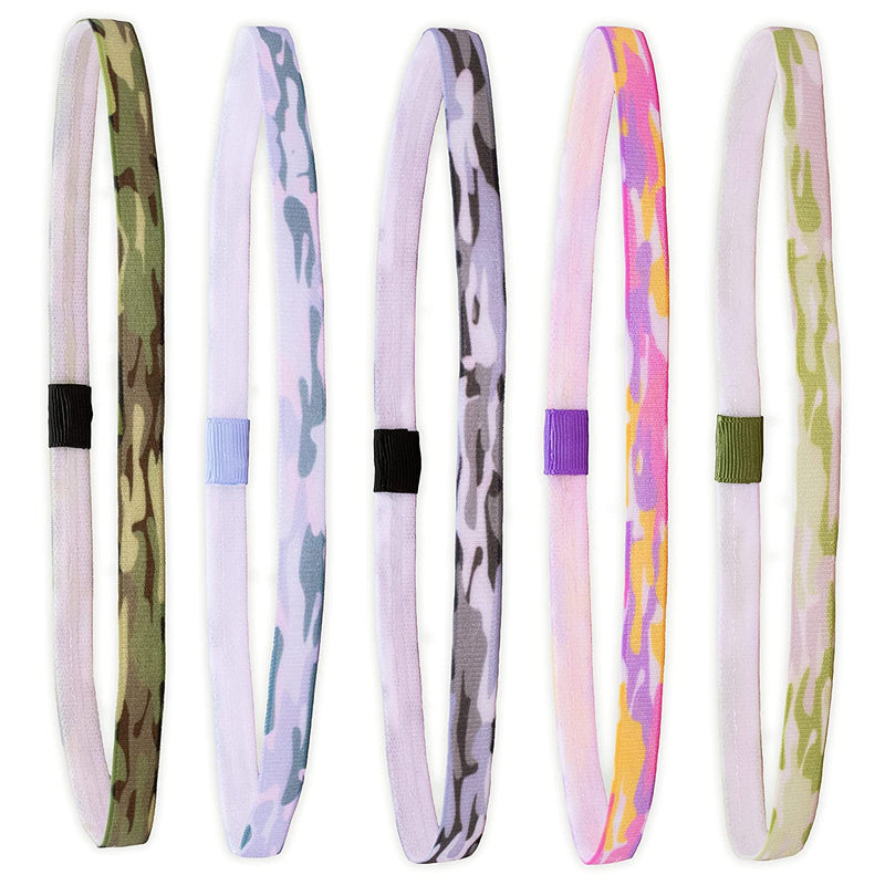 FROG SAC 5 Non Slip Sports Headband for Girls, Thin Athletic Tie Dye Sport Headbands for Women, Elastic Hair Bands for Kids, Running Soccer Workout Hair Accessories, No Slip Head Hairbands for Teens Sporting Goods > Outdoor Recreation > Winter Sports & Activities FROG SAC Camouflage  