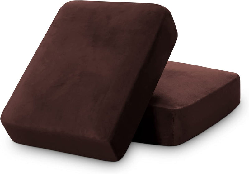 Stretch Velvet Couch Cushion Covers for Individual Cushions Sofa Cushion Covers Seat Cushion Covers, Thicker Bouncy with Elastic Edge Cover up to 10 Inch Thickness Cushions (1 Piece, Brown) Home & Garden > Decor > Chair & Sofa Cushions PrinceDeco Brown 2 