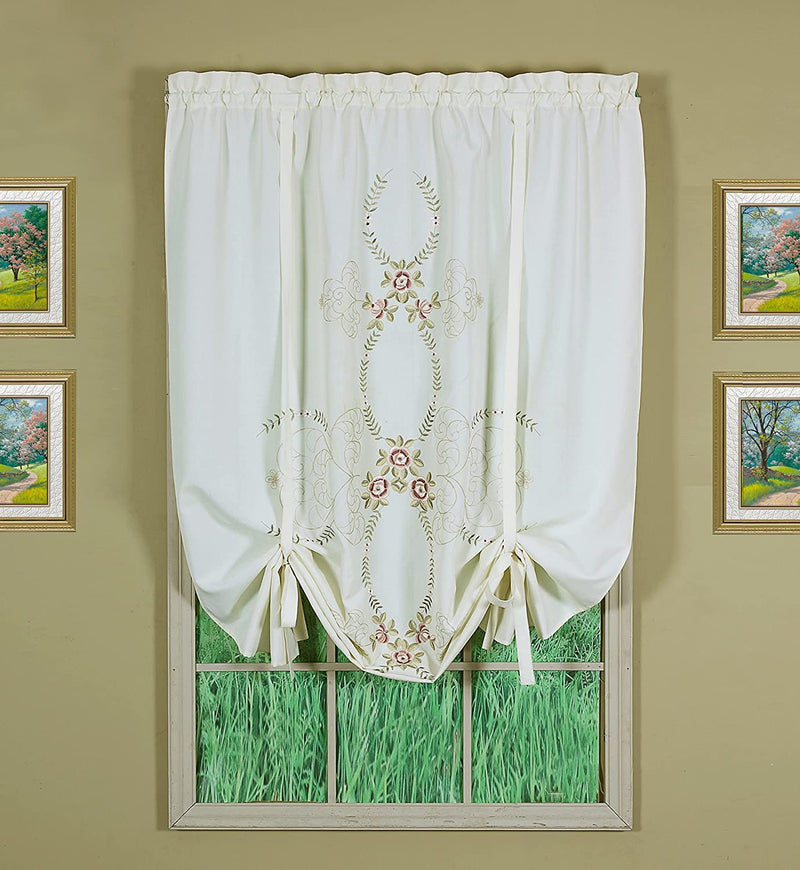 Today'S Curtain Verona Reverse Embroidery Tie-Up Shade, 63", Ecru/Rose Home & Garden > Decor > Window Treatments > Curtains & Drapes Today's Curtain   