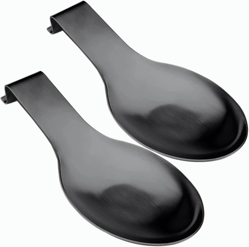 Stainless Steel Spoon Rest (2 Pack), VOJACO Spoon Rest for Kitchen Counter, Gold Spoon Holder for Stove Top for Spoons, Ladle, Spatula, Cooking Utensils or Kitchen Tools – Dishwasher Safe Home & Garden > Kitchen & Dining > Kitchen Tools & Utensils VOJACO Black  