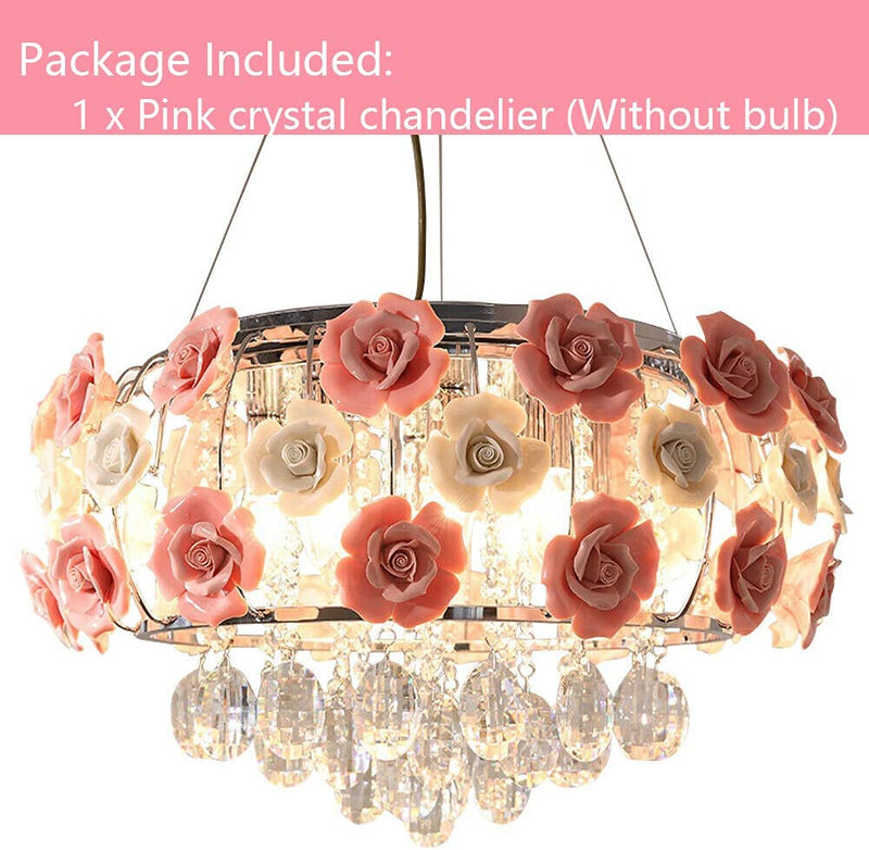Pink Crystal Chandelier Rose Flower round Ceiling, Modern Romantic Pendant Lighting for Girls Bedroom Living Room Decor Adjustable Length 39.37In D19.68Xh15.75" Home & Garden > Lighting > Lighting Fixtures > Chandeliers MONIPA   