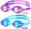 COOLOO Kids Goggles for Swimming for Age 3-15, 2 Pack Kids Swim Goggles with Nose Cover, No Leaking, Anti-Fog, Waterproof Sporting Goods > Outdoor Recreation > Boating & Water Sports > Swimming > Swim Goggles & Masks COOLOO Blue & Purple  