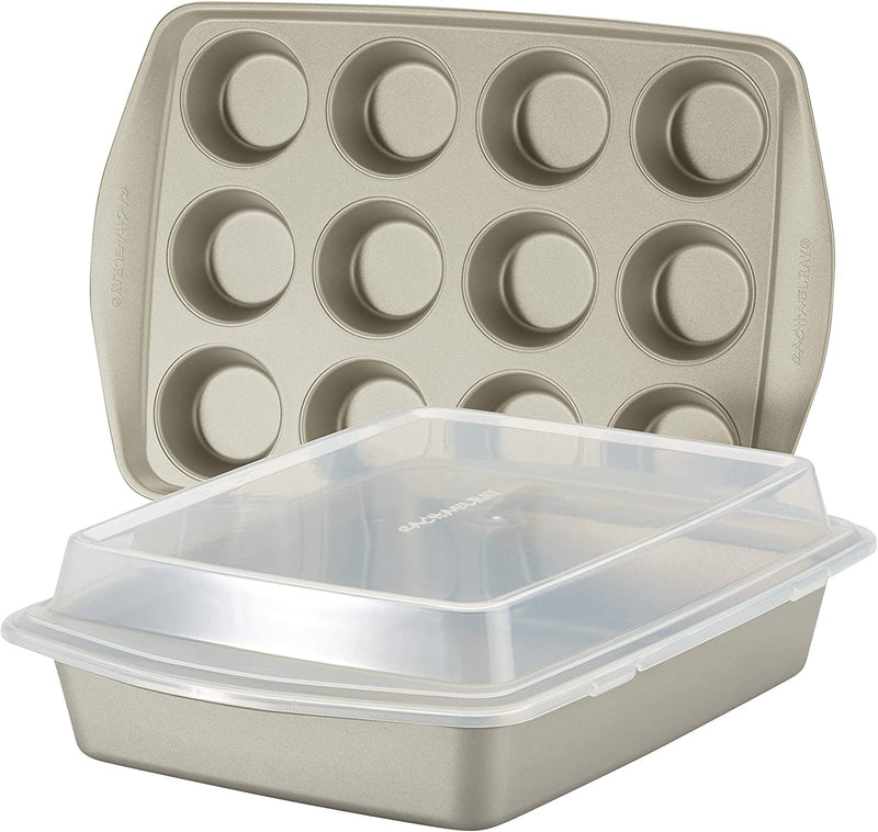 Rachael Ray Nonstick Bakeware Set without Grips Includes Nonstick Bread Pan, Baking Pans, Cake Pans, Cookie Sheet / Baking Sheet - 10 Piece, Silver