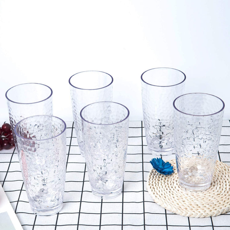 Hammered 26-Ounce Plastic Tumbler Acrylic Glasses, Set of 6 Clear