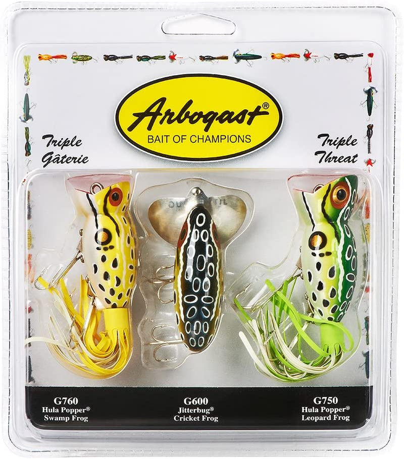 Arbogast Triple Threat Fishing Lure 3-Pack - Includes Jitterbug Lures and Hula Popper Lures Sporting Goods > Outdoor Recreation > Fishing > Fishing Tackle > Fishing Baits & Lures Pradco Outdoor Brands 2 Hula Popper, 1 Jitterbug  