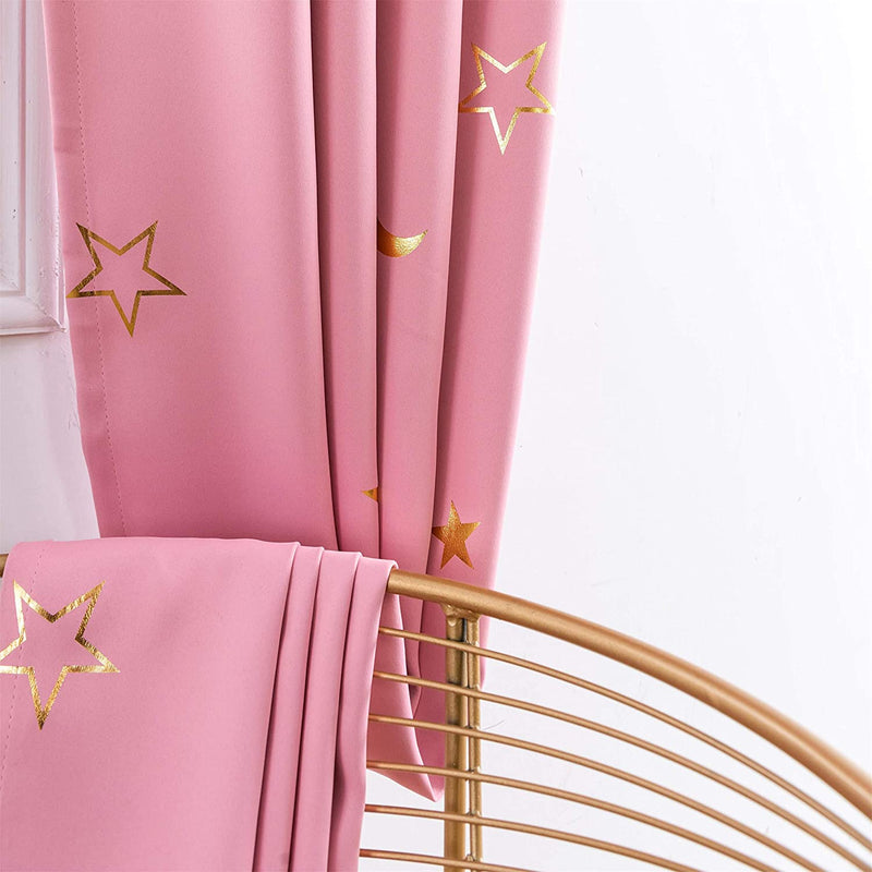 Girl Curtains for Bedroom Pink with Gold Stars Blackout Window Drapes for Nursery Heavy and Soft Energy Efficient Grommet Top 52 Inch Wide by 84 Inch Long Set of 2 Home & Garden > Decor > Window Treatments > Curtains & Drapes Gold Dandelion   