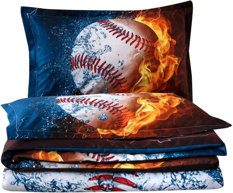 NTBED Baseball Comforter Set Twin for Boys Teens, 3-Pieces Sports Bedding Comforter,Fire Printed Quilt Set with 2 Matching Pillow Shams Home & Garden > Linens & Bedding > Bedding NTBED   