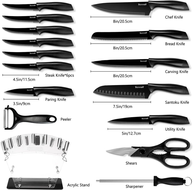Kitchen Knife Set 16 Pieces TICWELL High Carbon Stainless Steel Knife Block Set Professional Chef with Sharpener, Peeler and Shears Home & Garden > Kitchen & Dining > Kitchen Tools & Utensils > Kitchen Knives TICWELL   