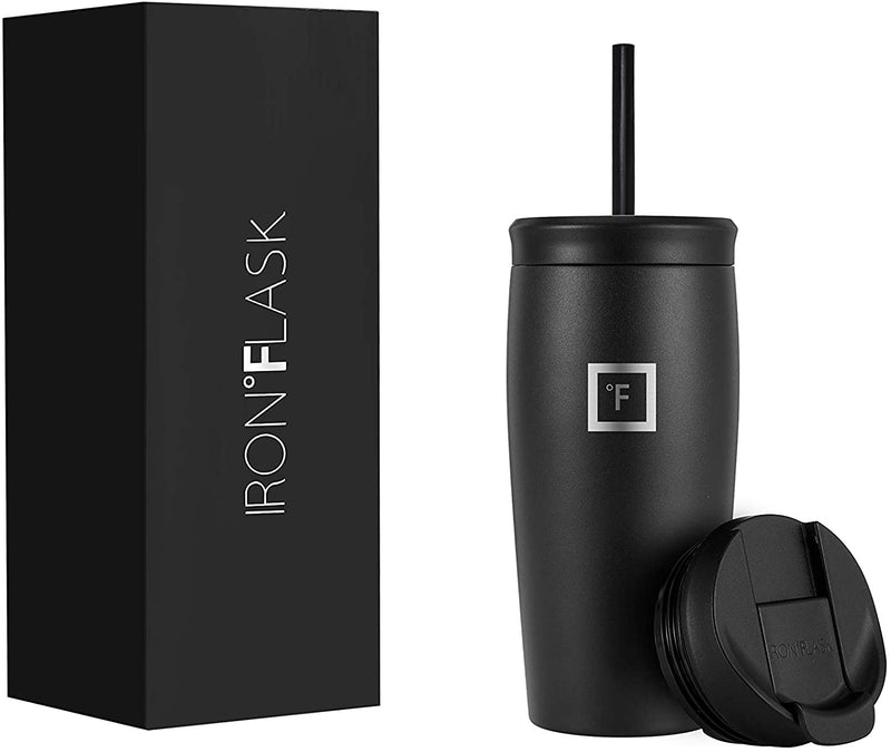 IRON °FLASK Nomad Tumbler - 20 Oz, 2 Lids (Straw/Flip), Vacuum Insulated Stainless Steel Bottle, Double Walled, Thermo Coffee Travel Mug, Water Metal Canteen Home & Garden > Kitchen & Dining > Tableware > Drinkware IRON °FLASK Midnight Black 16.0 ounces 