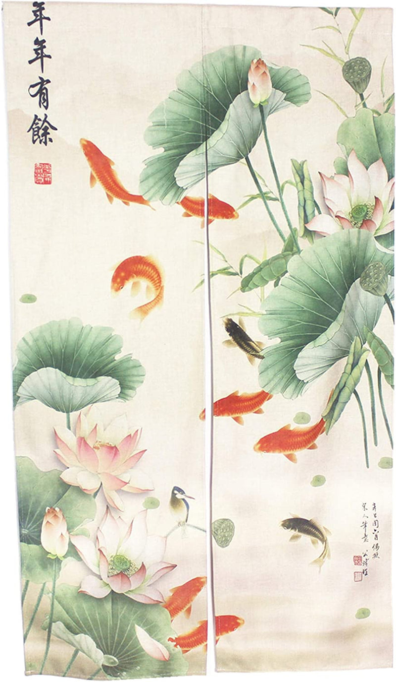MYRU Koi Fish Japanese Curtain Noren Tapestry Japanese Curtain Doorway 33.5 Inches by 59 Inches Home & Garden > Decor > Window Treatments > Curtains & Drapes MYRU   
