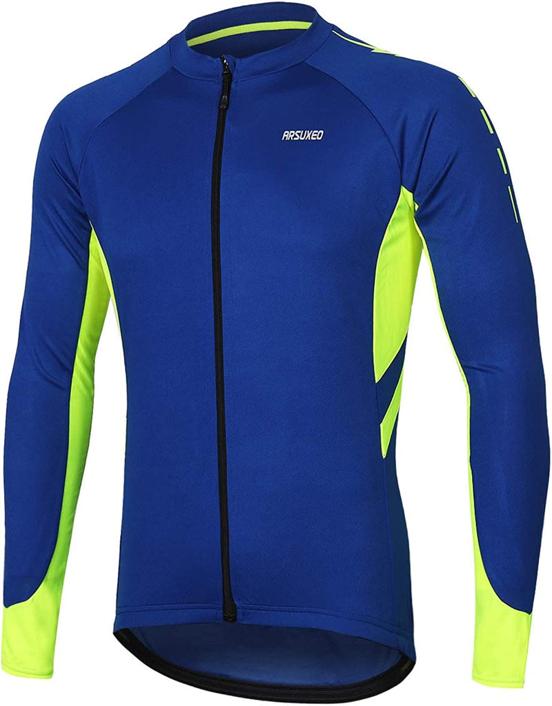 ARSUXEO Men'S Full Zipper Long Sleeves Cycling Jersey Bicycle MTB Bike Shirt 6030 Sporting Goods > Outdoor Recreation > Cycling > Cycling Apparel & Accessories ARSUXEO Blue Large 
