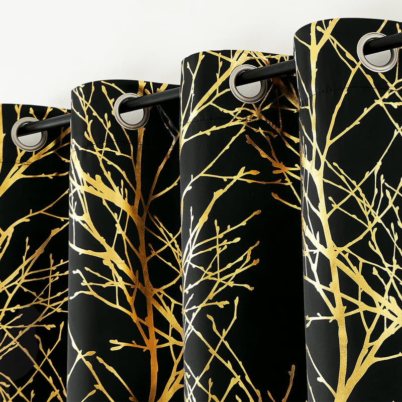 FMFUNCTEX Branch Grey Blackout Curtain Panels for Bedroom 84" Foil Gold Tree Branch Window Curtains Metallic Print Energy Efficient Thermal Curtain Drapes for Guest Living Room Grommet Top 2 Panels Home & Garden > Decor > Window Treatments > Curtains & Drapes FMFUNCTEX Gold /Black 50" x 96"L 