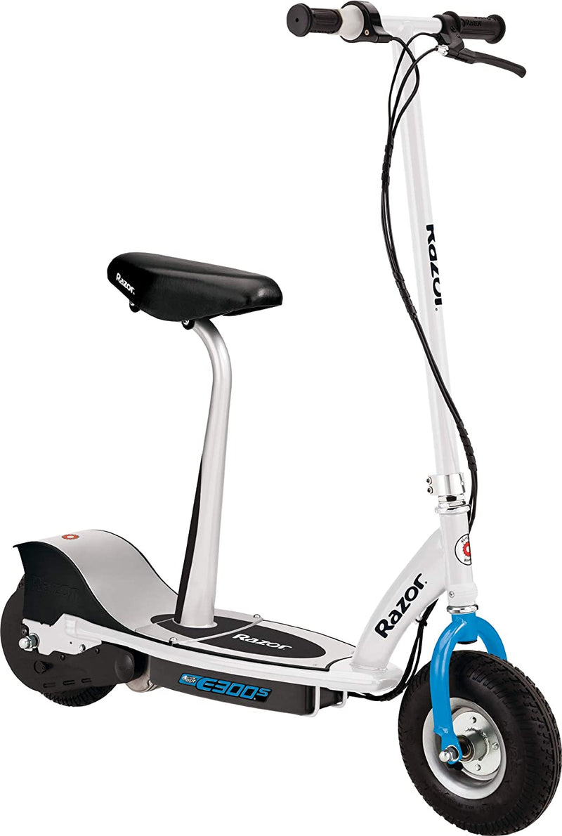 Razor 13113614 E300 Electric Scooter Sporting Goods > Outdoor Recreation > Cycling > Bicycles Razor USA, LLC White/Blue Seated Ride (E300s) 