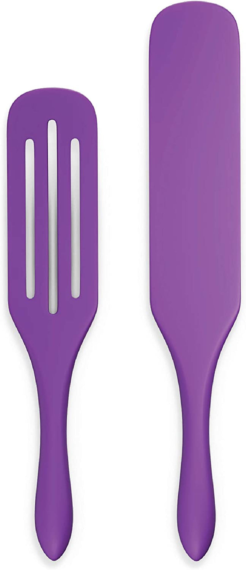 Mad Hungry Spurtle Silicone Set 2-Piece - Kitchen Spatula Spoon Tools for Cooking, Narrow Jar Scraper, Mixing Spoons, Icing Cake & Frosting Knife Spreader, Slim & Slotted Thin Paddle Spurtles Utensil