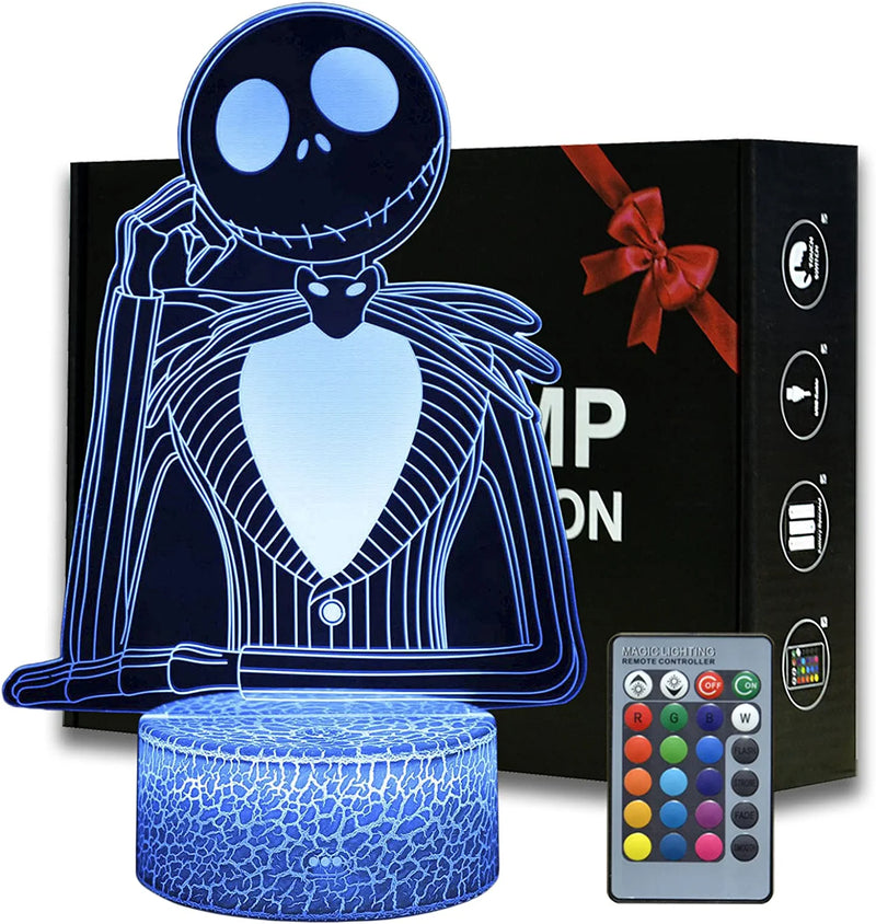 Magiclux Halloween Town Pumpkin King Jack Skellington 3D Illusion Night Light, 16 Colors Changeable Room Decor Desk Lamp with Remote, Creative Lighting Gifts for Kids Birthday Christmas Home & Garden > Lighting > Night Lights & Ambient Lighting Magiclux Jack Skellington A  
