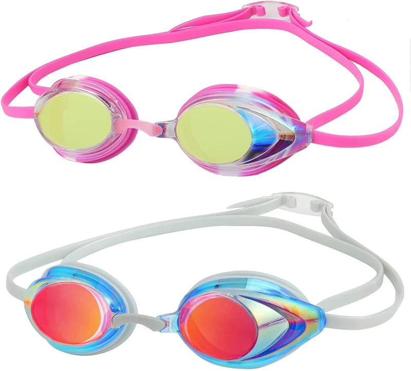 DARIDO Swim Goggles, Swimming Goggles 2 Pack anti Fog UV Protection No Leaking for Adult, Men, Women, Youth, Kids Sporting Goods > Outdoor Recreation > Boating & Water Sports > Swimming > Swim Goggles & Masks DARIDO Gold & Pink/ Tangerine & Grey  