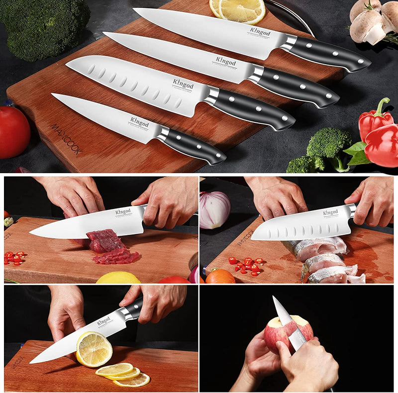 KINGOD 4PCS Japanese Chef Knife Set, Ultra Sharp Kitchen Knives Boxed Set, 7CR17MOV High Carbon German Stainless Steel with Ergonomic Handle, Professional Multipurpose Cooking Knife Set