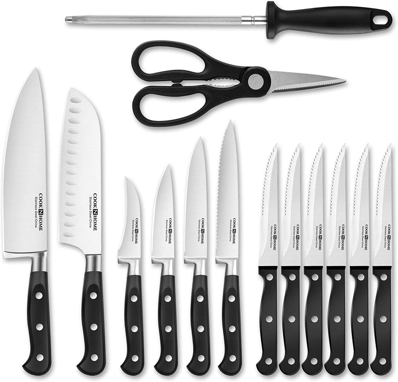 Cook N Home 15-Piece Knife Set with Bamboo Storage Block, Stainless Stee, Silver Home & Garden > Kitchen & Dining > Kitchen Tools & Utensils > Kitchen Knives Cook N Home   