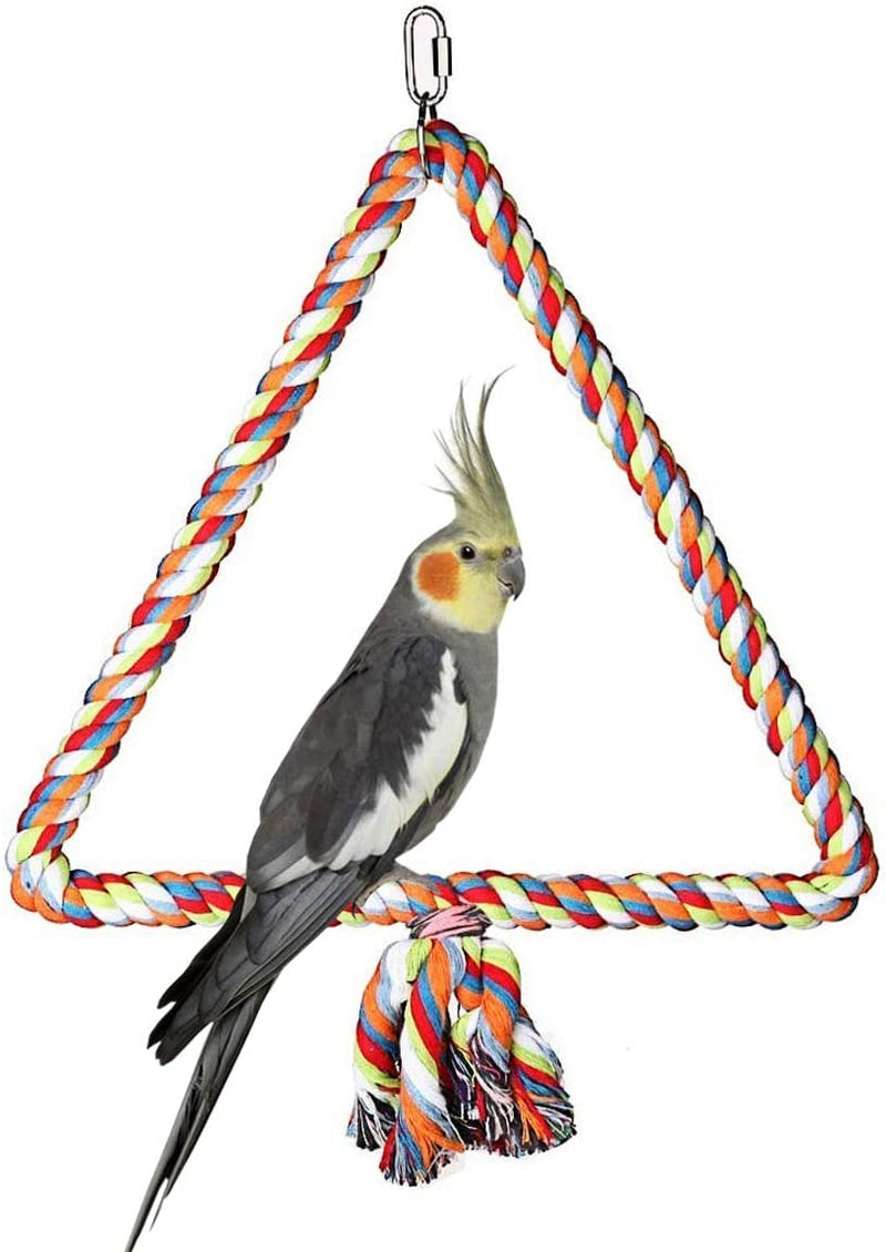 Wontee Bird Triangle Rope Swing Colorful Perch Chewing Toy for Parrots Budgie Parakeet Cockatiel Cockatoo (S) Animals & Pet Supplies > Pet Supplies > Bird Supplies > Bird Toys Wontee Medium  