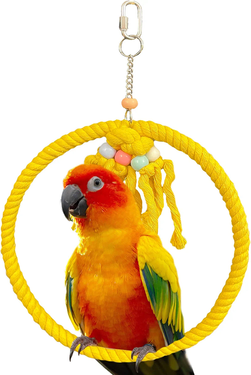 SIMENA Cotton Rope Bird Swing for Bird Cage, Hanging Bird Perch Parrot Toys, Bird Cage Accessories for Medium to Large Birds Including Parakeets, Cockatiels, Conures, Etc. (Large (9.5" Green) Animals & Pet Supplies > Pet Supplies > Bird Supplies > Bird Toys SIMENA Yellow Large 9.5" 