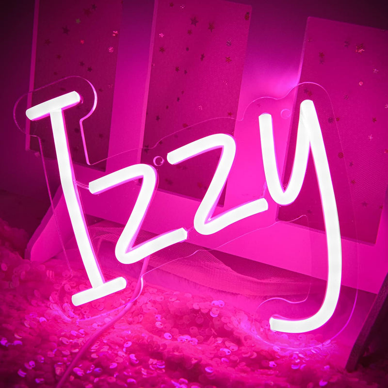 ATTNEON Pink Emma Neon Sign,Personalized LED Name Neon Light for Kids Bedroom,Birthday Party Decoration,Usb Powered Light for Wall Decor,Best Gift for Girls,Size 11.8 * 5.1 Inches(Jtld015-8)  attneon Izzy-Pink  