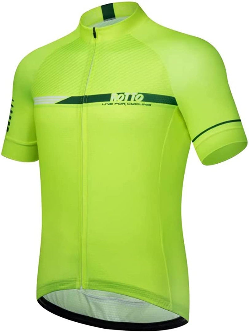 ROTTO Cycling Jersey Mens Bike Shirt Short Sleeve Simple Line Series Sporting Goods > Outdoor Recreation > Cycling > Cycling Apparel & Accessories ROTTO G Fluorescent Green X-Large 