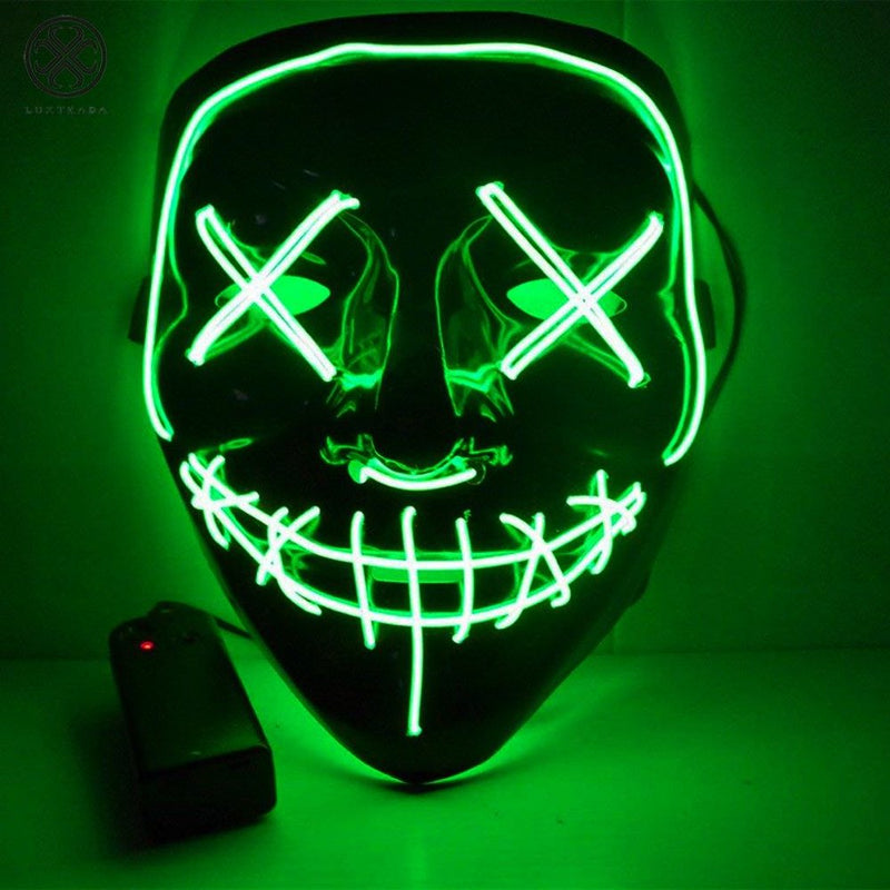 Luxtrada Halloween LED Glow Mask EL Wire Light up the Purge Movie Costume Party +AA Battery (Yellow) Apparel & Accessories > Costumes & Accessories > Masks Luxtrada Green  