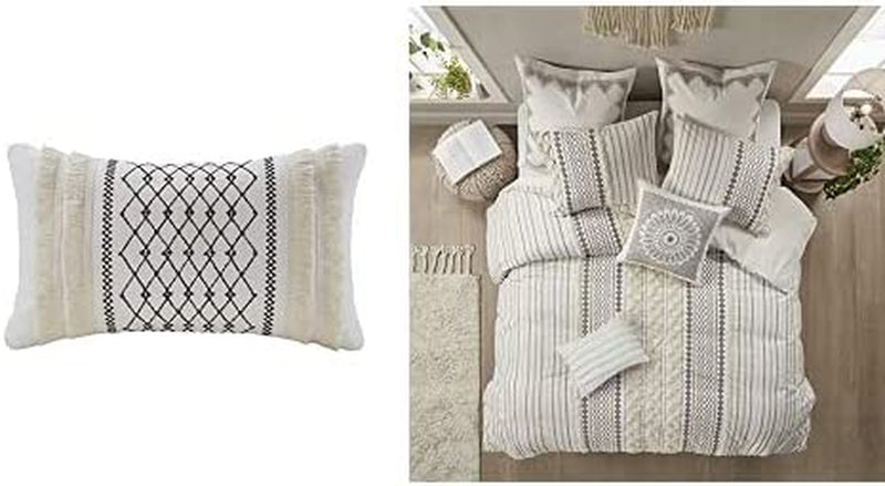 INK+IVY Imani Cotton Comforter Mini Set, Ivory & Bea Oblong Pillow, 12%22X20%22, Imani Ivory Home & Garden > Linens & Bedding > Bedding > Quilts & Comforters INK+IVY Imani, Ivory Chenille Tufted Accent Bedding Set + Pillow, Imani Ivory King/Cal King(104"x92")