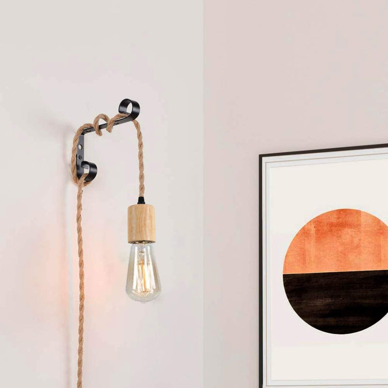 Arturesthome Wood Pendant Light Cord Kit with Switch,16.4Ft Vintage Industrial Hanging Light Plug in Lamp Cord with Twisted Nylon Rope Pendant Lights Socket E26 E27 for Farmhouse Lamp Cable Retro DIY Home & Garden > Lighting > Lighting Fixtures Arturesthome   