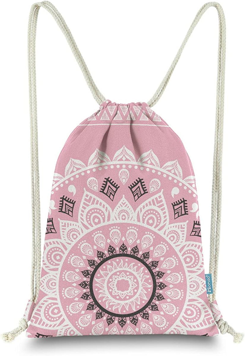 Miomao Drawstring Backpack Mandala Style String Bag Canvas Beach Sport Daypack Home & Garden > Household Supplies > Storage & Organization Qingdao Miomao E-Commerce Co., Ltd Baby Pink  