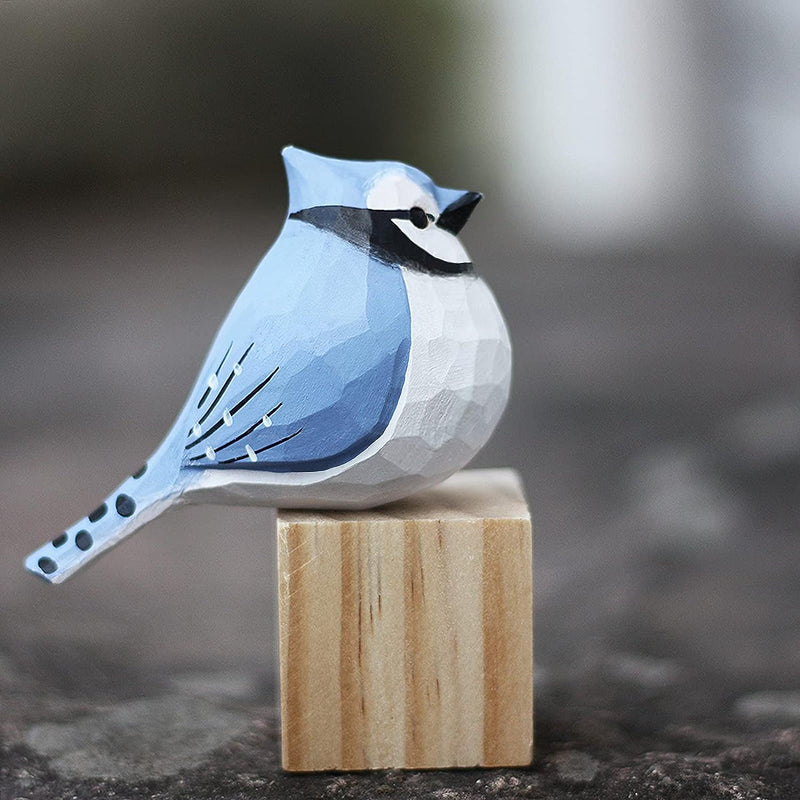 Hand Carved Wooden Bluejay Bird Figurine Wood Bird Statue Bird Scuplture for Shelf Decor  Generic   