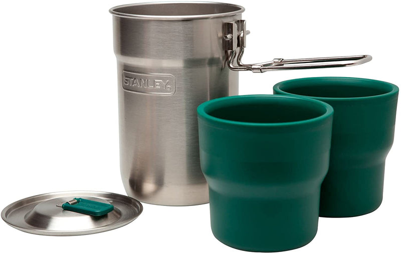 Stanley Adventure Camp Cook Set - 24Oz Kettle with 2 Ceramic Cups - Stainless Steel Camping Cookware with Vented Lids & Foldable + Locking Handle - Lightweight Cook Pot for Backpacking/Hiking/Camping Sporting Goods > Outdoor Recreation > Fishing > Fishing Rods Stanley   